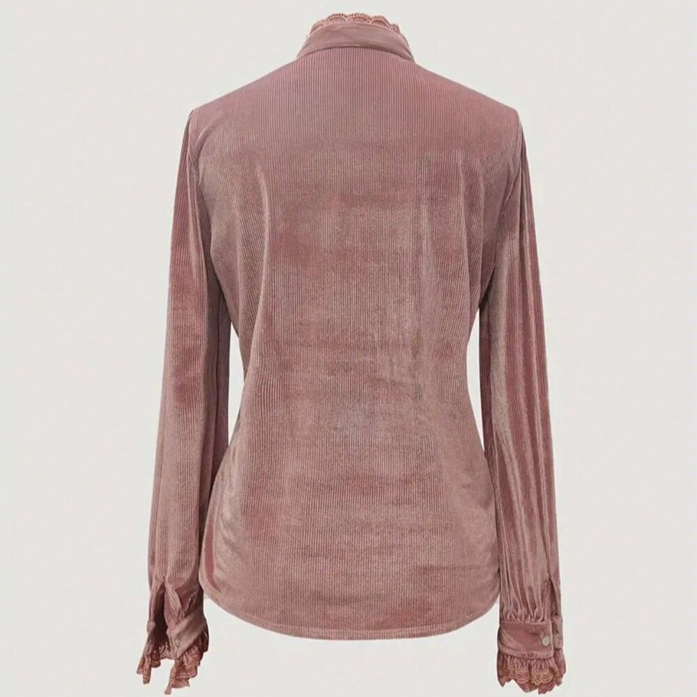 Dusty Pink Elegant Women's Velvet Blouse - Picture 5 of 8